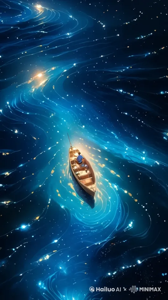 镜头保持不动 画面像水一样流动 像星星一样闪闪发光  小船在浮动 氛围温馨 高清4k画质 by Hailuo AI Video Generator
