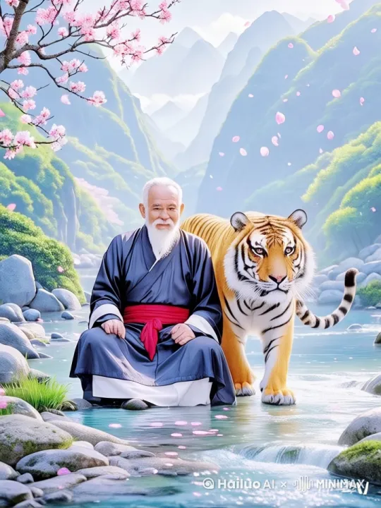 在一片空旷辽阔的场地之上，老爷和老虎展开了惊心动魄的功夫之战。老爷双眼血红，怒不可遏地暴喝一声，那壮硕的拳头紧裹着凌厉至极的拳风，猛地倾力砸出，伴随着“咔嚓”一声，似乎瞬间把四周的空气都抽干，发出凄厉尖锐的呼啸，直直地重击在老虎的要害。老虎惨嚎着，一边用凶狠的眼神盯着老爷，一边回击，同样是“咔嚓”一声，拳头落在老爷身上。双方一边对战，一边以残忍的目光注视着对方，表情痛苦狰狞。老虎如同断了线的风筝般疾速倒飞出去，口中鲜血狂涌不止。 by Hailuo AI Video Generator