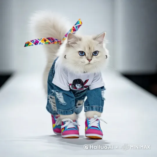 《猫咪走秀》故事与分镜
故事背景: 在一场豪华的时尚猫咪走秀中,各种不同风格的猫咪轮番登场,展示它们各自的特色与魅力。每一只猫咪都带着极具个性和夸张的表情,动作生动、有趣,完美展现了猫咪的拟人化特质。
第一幕:时尚猫咪
• 描述:一只猫咪登场,穿着一件闪亮的时尚衣服,头戴小巧的帽子,尾巴高高竖起,步伐轻盈,眼睛睁得很大,充满自信。它的毛发顺滑,衣物的褶皱精致,仿佛是走在巴黎时装周的T台。
• 画面:猫咪双眼睁大,嘴角上扬,尾巴如火箭般竖直。它走得极为优雅,动作夸张,像是个超模。 by Hailuo AI Video Generator