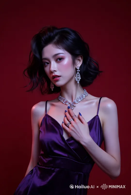 大师运镜捕捉美女热舞，她双手叉腰，先左扭动后右扭动，再在头顶比心，表情可爱，呈现真实流畅动作，柔和光线让画面满是活力。 by Hailuo AI Video Generator