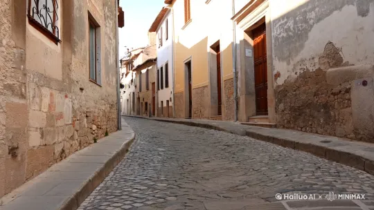 漫步在风景如画的小镇街道上，古朴的建筑与历史的痕迹相互映衬，治愈着心灵的每一个角落[推进,上升] by Hailuo AI Video Generator