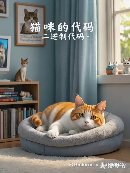 闭着的眼睛慢慢打开，打着哈欠，然后伸个懒腰 by Hailuo AI Video Generator