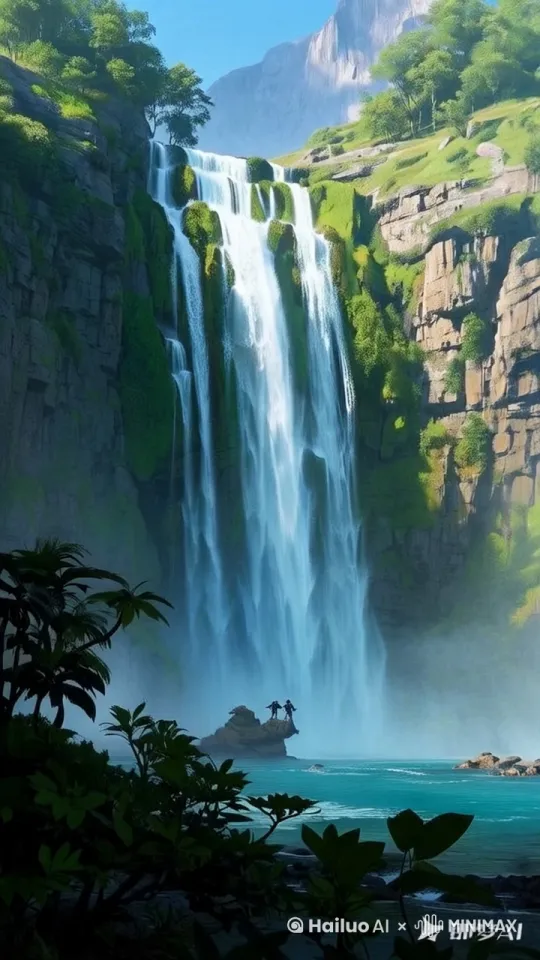 让瀑布动起来，周边的环境也动起来，表现要自然、流畅、大气 by Hailuo AI Video Generator