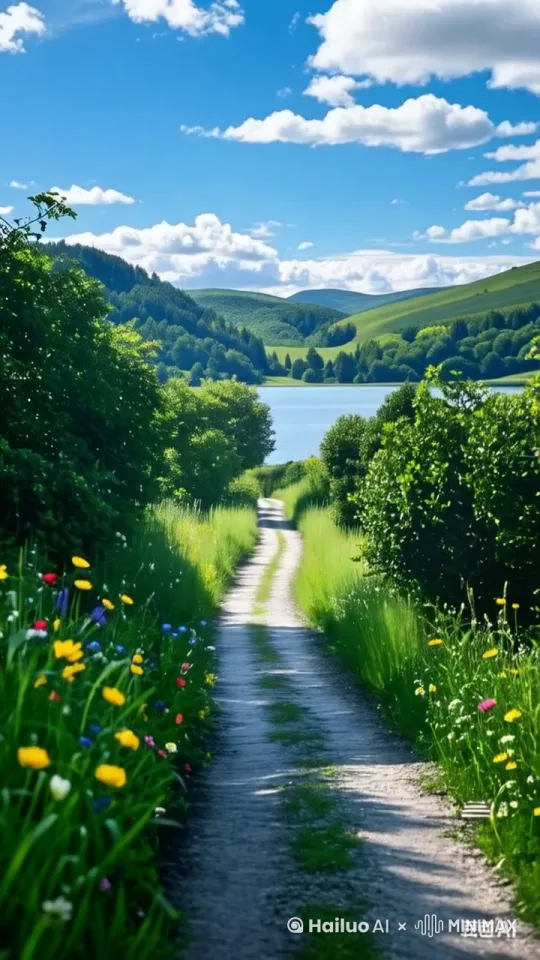 花在遥摆，白云在飘动小狗在跑 by Hailuo AI Video Generator