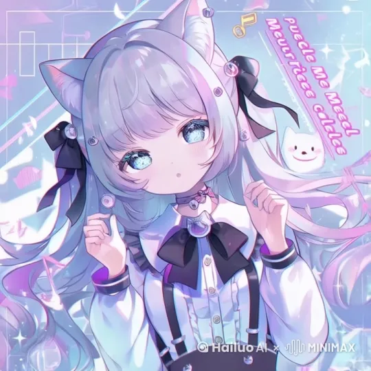 少女的猫耳一动一动的，灵动的眼睛，十分可爱 by Hailuo AI Video Generator