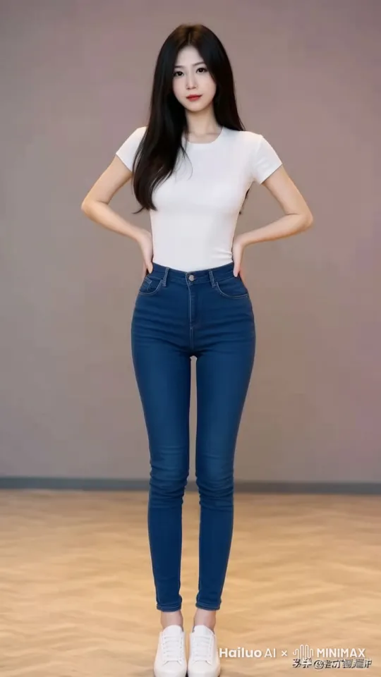 大师运镜捕捉美女热舞。她双手叉腰，先右后左扭动，再在头顶比心，表情可爱。垂直摇镜下，动作真实流畅，统一柔和的光线渲染出迷人氛围。 by Hailuo AI Video Generator