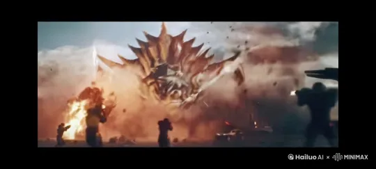 人类大战巨型怪兽 人类的太空战舰出现攻击怪兽  by Hailuo AI Video Generator
