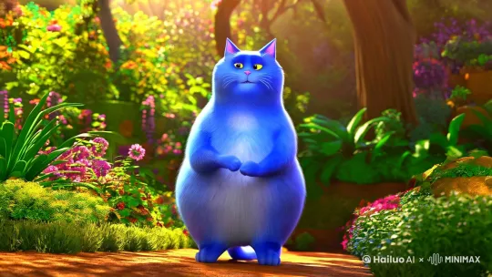一个很胖的蓝色胖猫在说话[上升,变焦推进,跟随] by Hailuo AI Video Generator
