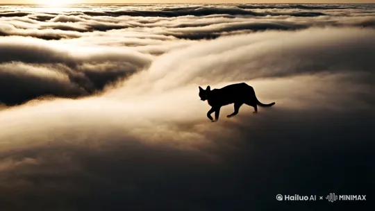 一个黑猫走在云端，神话色彩 by Hailuo AI Video Generator