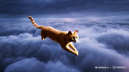 天空飞行，冒闪电的猫 by Hailuo AI Video Generator