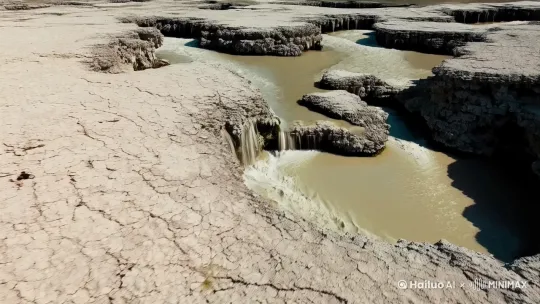 喀斯特地貌的形成是因为含有二氧化碳的地下水流经石灰岩后，与碳酸钙反应生成溶于水的碳酸氢钙，随着水流不断冲刷，溶蚀裂缝不断扩大，最终形成如溶沟，石林，溶洞，天坑等 by Hailuo AI Video Generator