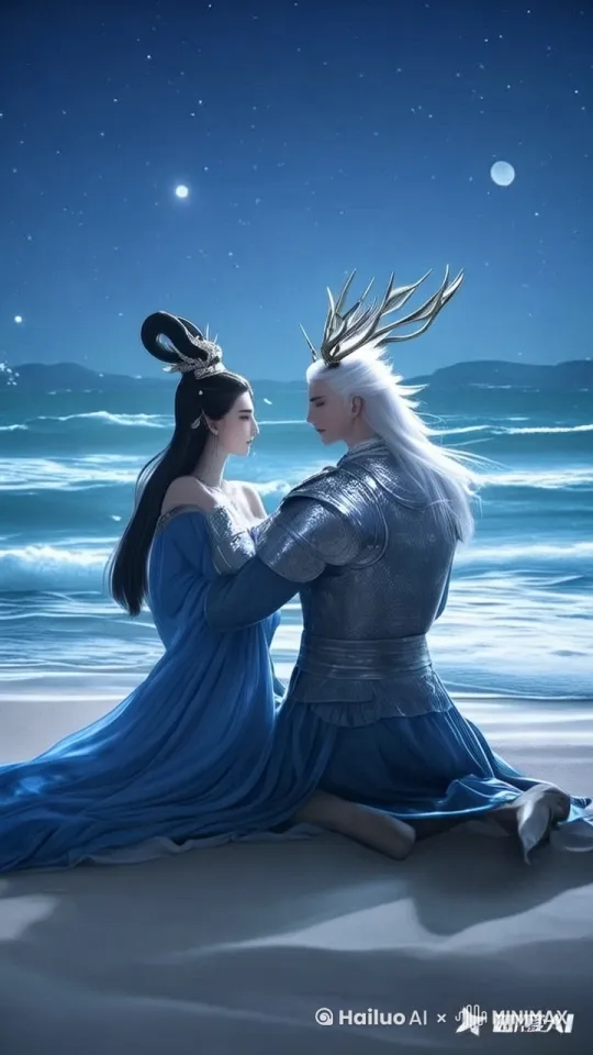 海水拍打海浪，两个人相拥 by Hailuo AI Video Generator