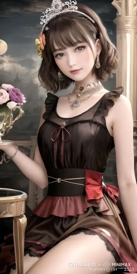 摇晃花朵，并展现出女性魅力。 by Hailuo AI Video Generator