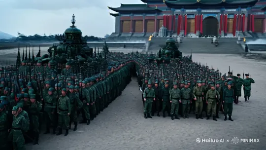 结合大秦帝国崛起与威武之师关联到中国目前强大的军事及国防实力，在雄壮的背景音乐中生成系统化的视频。 by Hailuo AI Video Generator