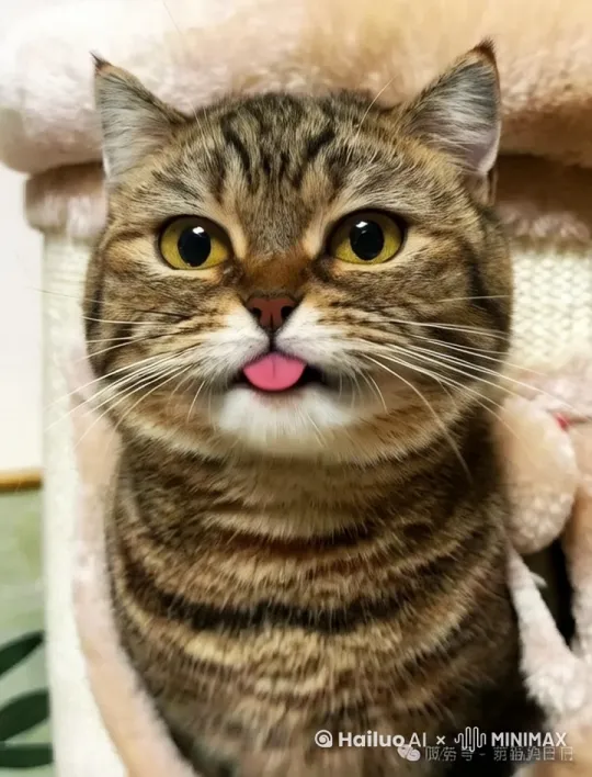 由猫渐变成一只Q萌的老虎，并原地摆cool. by Hailuo AI Video Generator