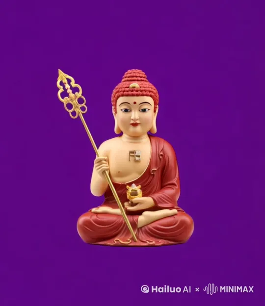 佛陀开口讲经说法，全身金光大盛，
脑袋后面突然亮起一轮光轮，佛光普照。 by Hailuo AI Video Generator