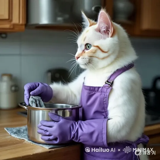 猫咪刷锅 by Hailuo AI Video Generator