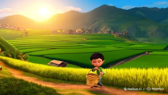阿福的乡村奇妙冒险
在阳光洒满的田野间,有个叫桃源村的小村子,这里是十岁男孩阿福的家。村子四周青山环绕,稻田随着微风轻轻摆动,就像一片绿色的海洋。阿福是个充满好奇心的孩子,每天都在村子里找有趣的事儿。
这天,阿福像往常一样,背着小竹篓去后山找野菜。他哼着不成调的小曲儿,穿梭在熟悉的小道上。突然,一阵奇怪的嗡嗡声传来,阿福顺着声音找过去,发现草丛里有个浑身闪烁着奇异光芒的小盒子。
“这是什么呀?”阿福好奇地伸出手,轻轻打开了盒子。刹那间,一道强光闪过,一个小精灵从里面飞了出来。小精灵扇动着透明的翅膀,着急地说:“哎呀,终于出来啦!小朋友,我是魔法精灵,不小心被困在这个盒子里好久啦,谢谢你救了我!”
阿福瞪大了眼睛,又惊又喜:“真的吗?你会魔法?那你能变好吃的出来吗?”小精灵调皮地眨眨眼,挥动手中的魔法棒,瞬间变出了一大串糖葫芦。阿福开心地接过,咬了一口,甜滋滋的味道在嘴里散开。
就在这时,天空突然暗了下来,原本晴朗的天空飘来了大片乌云。小精灵脸色一变:“不好,是黑暗巫师来了!他一直想抓住我,夺走我的魔法,这下麻烦了!”阿福紧紧握住小拳头,说:“别怕,我会保护你的!”
黑暗巫师很快就找到了他们,他大笑着说:“小精灵,你可跑不掉了!快把魔法交出来!”阿福勇敢地站在小精灵身前,喊道:“你不许欺负小精灵!”黑暗巫师不屑地一挥手,一道黑色的闪电向他们袭来。
紧急关头,小精灵挥动魔法棒,为阿福和自己撑起了一个保护罩。可黑暗巫师的力量太强大了,保护罩渐渐开始出现裂痕。阿福看着周围熟悉的山林,心里突然有了主意。他对小精灵说:“我们利用这里的地形和他周旋!”
阿福带着小精灵在山林间穿梭,黑暗巫师在后面紧追不舍。阿福对这片山林了如指掌,他带着小精灵躲进了一个隐蔽的山洞。黑暗巫师找了半天,怎么也找不到他们,气得暴跳如雷。
就在黑暗巫师四处寻找的时候,阿福和小精灵悄悄从山洞后面绕了出来。小精灵集中精力,用魔法制造出了许多幻影,黑暗巫师被这些幻影迷得晕头转向。阿福趁机捡起地上的石头,朝着黑暗巫师扔去。
黑暗巫师被石头砸中,恼羞成怒,朝着阿福的方向疯狂攻击。阿福灵活地躲避着,一边跑一边想办法。突然,他发现前面有个陷阱,那是村民为了防止野兽破坏庄稼设下的。
阿福心生一计,故意朝着陷阱的方向跑去。黑暗巫师以为阿福无路可逃,紧追不舍。就在黑暗巫师快要追上阿福的时候,阿福一个侧身跳开,黑暗巫师来不及刹车,掉进了陷阱里。
黑暗巫师被困在陷阱里,无法脱身,只能气急败坏地大喊大叫。阿福和小精灵终于松了一口气。小精灵感激地说:“阿福,谢谢你,要不是你,我今天可就惨了!”阿福笑着说:“不用谢,我们是朋友嘛!”
为了防止黑暗巫师再次出来捣乱,小精灵用魔法将陷阱变成了一个坚固的牢笼,然后带着阿福离开了后山。回到村子里,阿福望着熟悉的一切,觉得今天的冒险就像一场奇妙的梦。他知道,只要勇敢和智慧并存,再大的困难都能克服。 by Hailuo AI Video Generator
