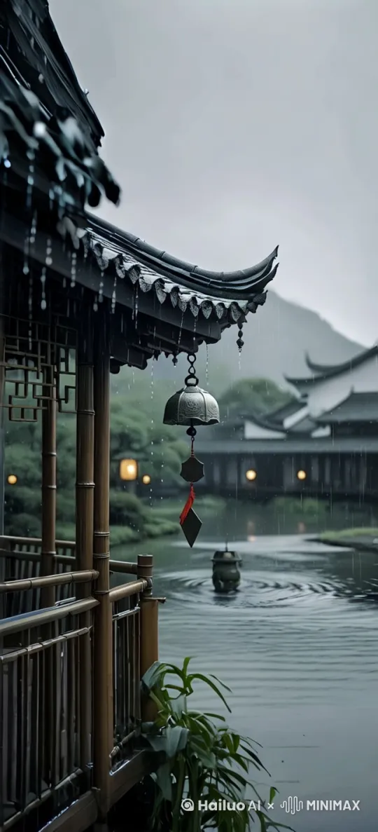 画面整体不动，主要体现出雨滴和铃铛晃动 by Hailuo AI Video Generator