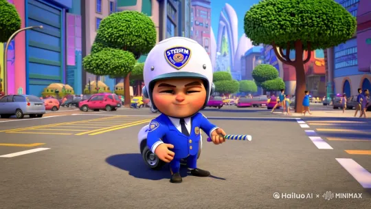 [开场]
（画面：哪吒身着交警制服，头戴白色 helmets，手持交通指挥棒，英姿飒爽地站在路口）
旁白：
“在天界和人间的缝隙中，一位传奇人物跨界而来！他就是——风火轮交警‘哪吒’！”

[镜头一：哪吒巡逻]
（画面：哪吒驾驶着迷你版“风火轮执法车”，穿梭在繁忙的街道上）
哪吒（画外音，语气活泼）：
“你看这人间的路，车水马龙啊！有的开车像开飞机，有的走路比蜗牛还慢！”
（镜头切换：一辆面包车违规变道，差点撞到电动车）
哪吒（皱眉）：
“这可是危险驾驶！必须严肃处理！”

[镜头二：拦下违规车辆]
（画面：哪吒用莲藕制成的“交通指挥棒”拦下违规车辆）
哪吒（语气严肃又带点俏皮）：
“这位司机朋友，你知道错了吗？”
司机（惊讶）：
“知、知道！我下次不敢了！”
哪吒（拿出一叠莲藕形状的“罚单”）：
“那可不行！交通法规不是儿戏，安全驾驶才是第一位！这是‘违规教育’罚单，请签收！”

[镜头三：交警课堂]
（画面：哪吒在路边设立了一个小型“交通安全课堂”，路人们围坐倾听）
哪吒（拿着莲藕状的教具）：
“让我给你们讲讲交通规则！”
（生动地讲解：红灯停、绿灯行，斑马线礼让行人等）
旁白：
“哪吒交警不仅执法严格，还是个交通安全小能手！他用简单易懂的方式，把交通法规讲得明明白白。”

[镜头四：互动环节]
（画面：哪吒和小朋友玩交通标志飞行棋）
哪吒（笑嘻嘻地）：
“看这位小朋友说得对不对！”
小朋友：
“红灯亮了要停下！斑马线要让行人先过！”
哪吒：
“对！就是这么棒！”

[结尾]
（画面：哪吒站在路口，挥手示意交通顺畅）
旁白：
“哪吒交警不仅守护着人间的交通安全，还用他的智慧和热情，让每个人都成为文明的交通参与者。”
哪吒（镜头前招手，语气坚定）：
“记住啦！交通安全无小事，我们下次见！”

[画面定格]
（字幕：遵守交通规则，安全出行，做文明好市民！） by Hailuo AI Video Generator