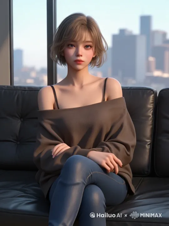 慵懒的在沙发上伸了个懒腰，同时表情打哈欠 by Hailuo AI Video Generator