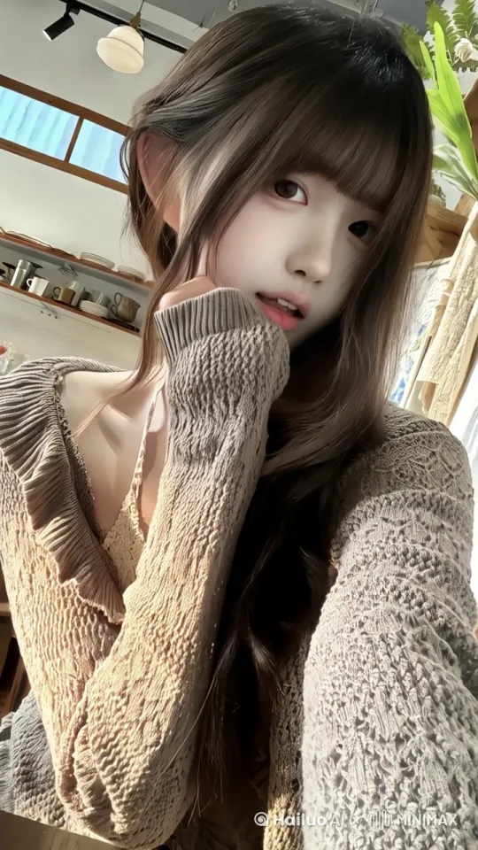 She stroked the strands of hair at her temples with her hand and playfully stuck out her tongue at me.  by Hailuo AI Video Generator
