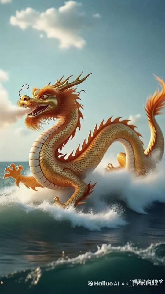 游动起来，水面汹涌澎湃，光照效果 by Hailuo AI Video Generator
