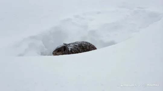 雪地上有一只土拔鼠[下降,上摇] by Hailuo AI Video Generator