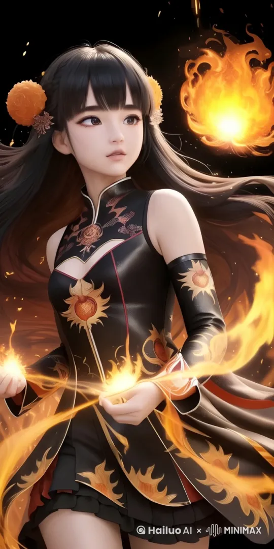 火魔法师展示跳动的火焰魔法 by Hailuo AI Video Generator
