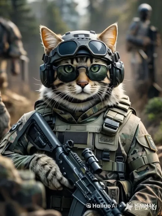 画面猫在盯着镜头走着，跳起来翻了个后空翻，手扶着地，做着攻击的姿势 by Hailuo AI Video Generator