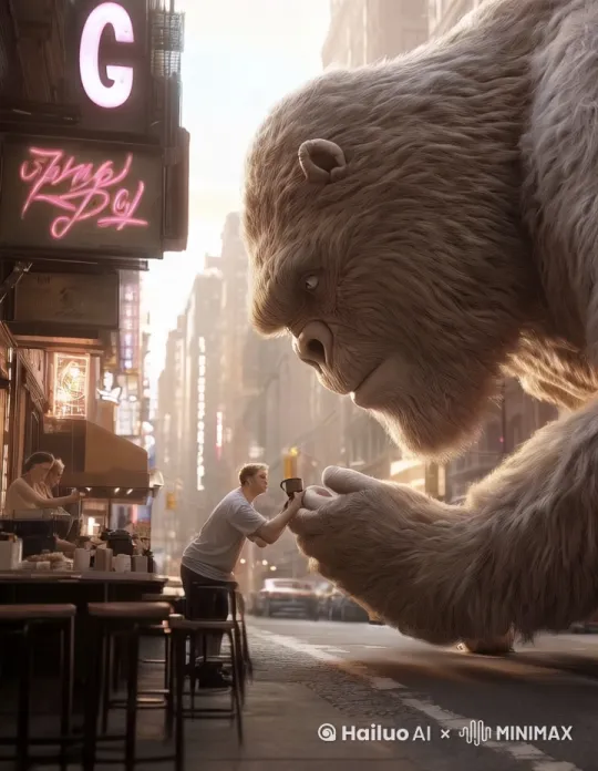 The coffee shop employee handed Kong a cup of pre made coffee by Hailuo AI Video Generator