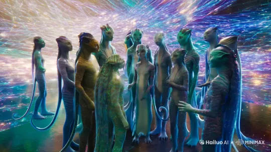 不同种类的高维生物通过意识进行交流的场景 by Hailuo AI Video Generator