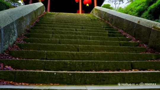 帮我做一个第一人称，[推进,上升]缓慢走上石台阶，台阶尽头是一个[左移,上升]道观的视频 by Hailuo AI Video Generator