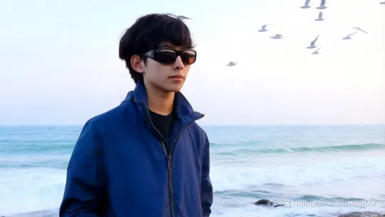 一个男孩和自己喜欢的女孩在海边偶遇的场景 by Hailuo AI Video Generator