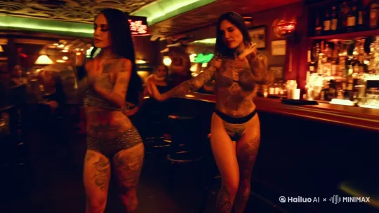 要有美女，有纹身，酒吧氛围，跳舞，立体环绕 by Hailuo AI Video Generator