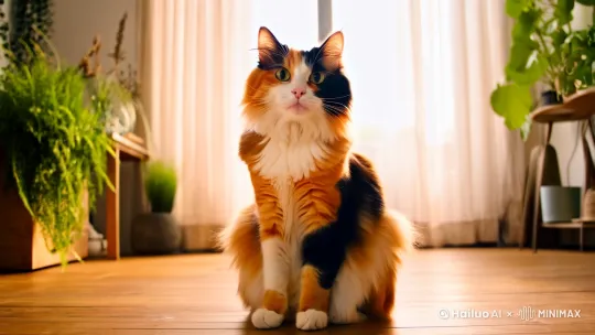 撒娇卖萌的长毛线三花猫 by Hailuo AI Video Generator