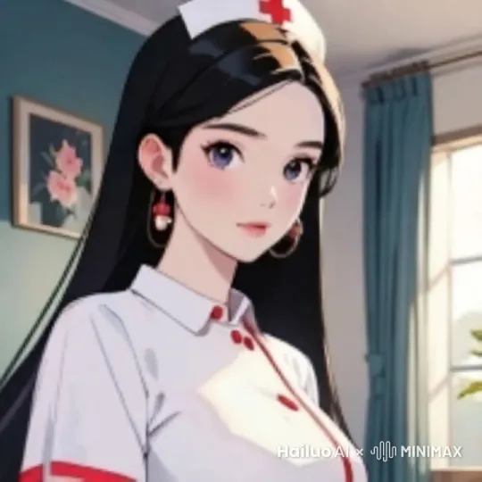 护士戴上眼镜，眼睛睁得大大的，很可爱的样子，左右看了看 by Hailuo AI Video Generator