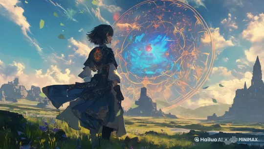微风吹动效果，天空上的法阵运动，云 by Hailuo AI Video Generator