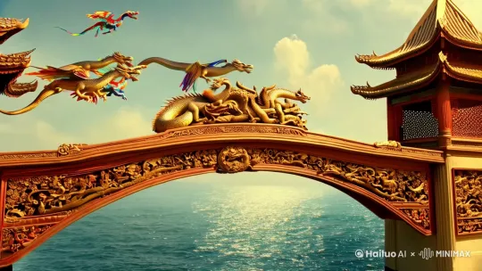 

拱桥之上，龙凤呈祥，福运绵长；龙腾四海，凤舞九天，吉祥安康！愿我的生活如龙凤般辉煌灿烂！ 

 by Hailuo AI Video Generator