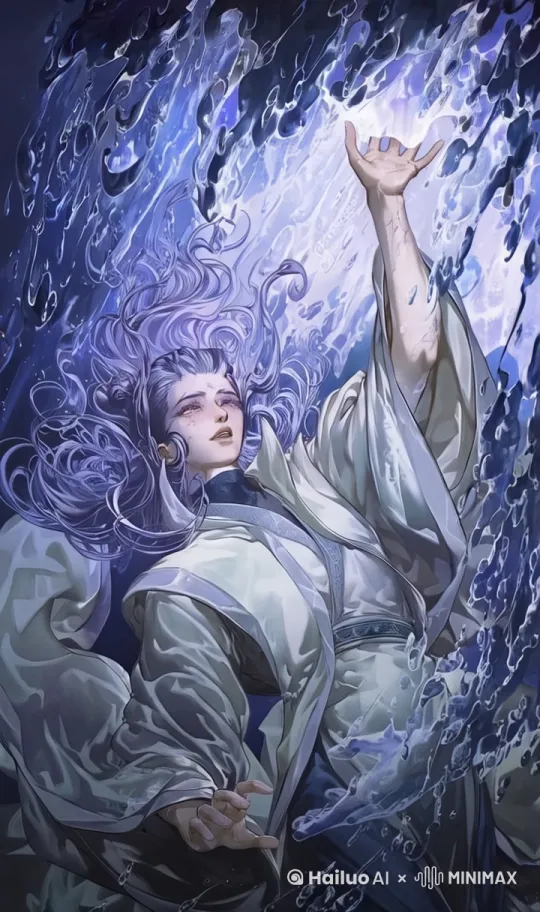 水波流动，衣袖随风而动 by Hailuo AI Video Generator