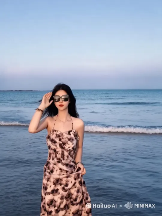 海边散步回头看向大海挥手告别 by Hailuo AI Video Generator