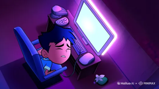 镜头1（0-2秒）：

俯拍视角，暗紫色调的电竞房间内，少年哪吒戴着VR设备瘫坐椅上，屏幕荧光映出他疲惫的侧脸，混天绫无力垂落地面。

镜头2（3-5秒）：

VR画面突然崩裂（借鉴《哪吒2》穿心咒撕裂特效），碎片中透出乐园光影。哪吒摘掉头盔，瞳孔燃起火焰金莲，窗外传来孩童嬉闹声。

视觉钩子：通过“虚拟破碎-现实觉醒”的转场，制造戏剧张力。

乐园场景重构：

混天绫火龙滑梯：混天绫化作赤红滑梯轨道，哪吒脚踏风火轮滑板车俯冲而下，青莲业火在身后拖曳出流光（参考电影中法宝能量形态）。

乾坤圈攀岩墙：巨型乾坤圈嵌于岩壁，哪吒徒手攀爬时，金纹随力度亮起，每触达一圈则触发音效（如雷声轰鸣）。

敖丙冰晶戏水区：借鉴龙宫炼狱设计，蓝色波纹地面踩踏后泛起冰花，哪吒与虚拟敖丙身影打水仗，水珠冻结成莲瓣散落。

动作设计亮点：

流畅衔接：借鉴《哪吒2》巴西战舞式打斗节奏，设计连续动作——从滑梯跃起接空中转体，落地瞬间借力蹦床弹射至攀岩墙，强化“魔童”的叛逆活力。

微表情刻画：特写哪吒咧嘴一笑时，皮肤裂纹透出熔岩微光（呼应电影中觉醒状态），混天绫随风摆动模拟火焰粒子效果。

镜头切换：

哪吒跃至乐园最高点，背后浮现全息投影的东海龙王（参考厦门特展技术3），挥拳瞬间龙王虚影溃散为水雾，彩虹跨越天际。

互动引导：

画面定格在哪吒向镜头伸手，字幕弹出：“线下打卡哪吒乐园，解锁你的混天绫之力！”（结合《哪吒2》衍生品授权热潮 by Hailuo AI Video Generator