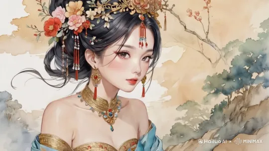人物在说话，头发飞舞，首饰摆动 by Hailuo AI Video Generator