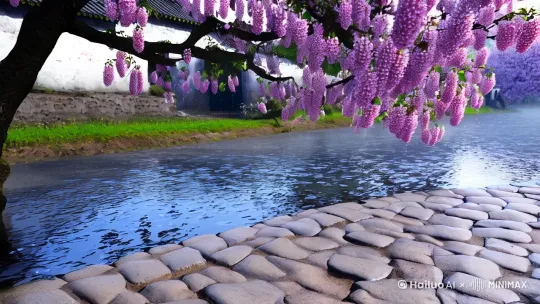 15秒视频指令：《鹧鸪天·梅讯江南》

画面：

0-3秒:

水墨晕染开场，细雨斜落江南青石板路，镜头沿河岸推进，梅枝低垂入水，花瓣轻颤，水面涟漪与雨滴交织。
特写： 一滴雨珠从梅梢滑落，倒影中隐约可见远处村庄轮廓。
3-6秒:

镜头横移，展现白墙黛瓦的村庄全景，炊烟与雨雾缠绕，梅树旁老翁弯腰拾柴，蓑衣滴落水珠。
细节： 梅枝积雪与屋檐融雪同步滴落，暗示初春微寒。
6-9秒:

切换至渔夫近景：箬笠下沧桑面容，双手握桨，船身划破水面，倒影中云絮如茧（呼应“茧影皤”）。
慢镜头： 桨起水花四溅，水滴折射出虹光，渔夫哼唱声渐起。
9-12秒:

仰拍视角：渔舟驶过石桥，桥洞内壁青苔斑驳，橹声回荡；镜头随飞鸟掠过水面，星点渔火在暮色中渐亮。
诗意镜头： 船尾拖曳的水纹化作星芒（呼应“一棹星花”），虚焦处理如梦境。
12-15秒:

全景俯拍：暮色笼罩水乡，梅林、村庄、河流融为青灰色剪影，唯渔火与窗棂灯火明灭。
收尾： 水墨笔触淡出，最后定格“种烂柯”三字，枯笔飞白如星痕。

音效：

雨滴敲打箬笠、橹声吱呀、空灵尺八旋律（替代人声吟唱）
9秒后加入轻微风铃叮咚，暗示“风初软”
结尾水墨消散时配古琴泛音

色调：

前10秒青灰冷调（雨雪未消），12秒后暖黄光晕渐染（暮色灯火）

技术建议：

使用动态遮罩让“星花”从实景转为水墨笔触
梅枝与船桨运动轨迹添加粒子光效（模拟诗中“匀开”“映酡”的柔光感）

 

扩展逻辑说明：

1. 时间分配： 将10秒结构拆解为5个3秒段落，强化“雨-雪-舟-星-暮”的时空流动感。
2. 意象深化： 通过倒影（雨滴/水面）、虚实（星花/枯笔）等镜头语言呼应词中“映”“种”等动词的奇幻感。
3. 情感递进： 从清冷孤寂的雨景，到人间烟火的温暖，最终归于空寂禅意，贴合宋词意境层次。 by Hailuo AI Video Generator