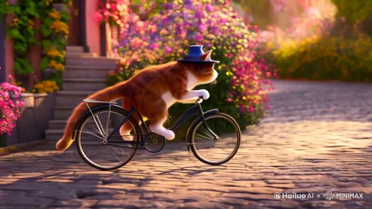 一只骑自行车的猫咪 by Hailuo AI Video Generator