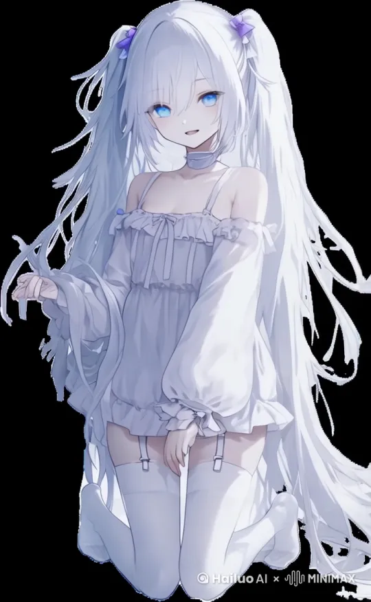 少女站了起来，手里多出一把白色长剑，向前挥出一道剑气（女人物发出的声音，剑气的声音，下雪的声音） by Hailuo AI Video Generator