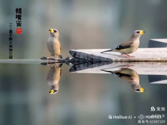 鸟儿喝水的动态 by Hailuo AI Video Generator