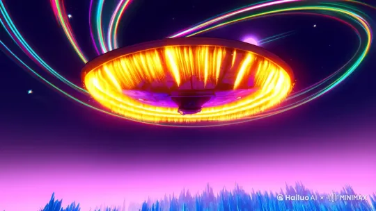 异星登陆实况
画面主体：登陆舱穿越粉紫色大气层，底部喷射环状减速火焰
环境细节：地表布满荧光蓝的晶体森林，天空呈现双恒星交叠的日冕
镜头运动：第一视角俯冲镜头切换仰拍着陆，舱门开启时扬起彩虹色沙尘
特效要求：大气折射产生棱镜光效，扫描仪显示O2​:23%的读数浮动 by Hailuo AI Video Generator