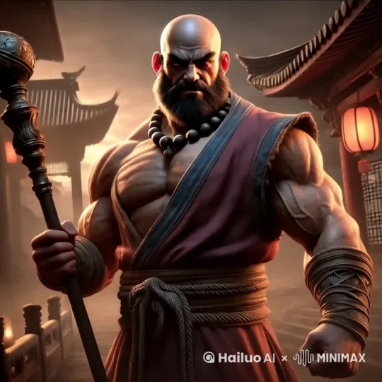 he wields the staff with two hands and moves forward by Hailuo AI Video Generator