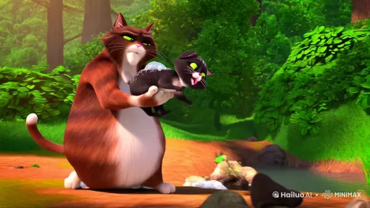一个大猫在带一个小猫，小猫到处捣乱，小猫在身上涂了一堆泥，猫爸爸带着小猫去洗澡，小猫把肥皂吃了，吃完之后又拉出来了一堆泡泡拉完泡泡之后，小猫又和其他的猫一起玩儿了，然后又把身上弄了一只狸猫，爸爸说这孩子怎么这么难带猫爸爸又带着小猫去洗澡，小猫直接钻水里面了，找不到了，过了一会儿小猫直接浮上来了小猫差点嘎了，猫爸爸带着小猫去医院，医生说还有救，医生就拿出除颤仪给小猫按压，小猫，然后复活了，猫爸爸说这孩子超级难带，千万别带 by Hailuo AI Video Generator